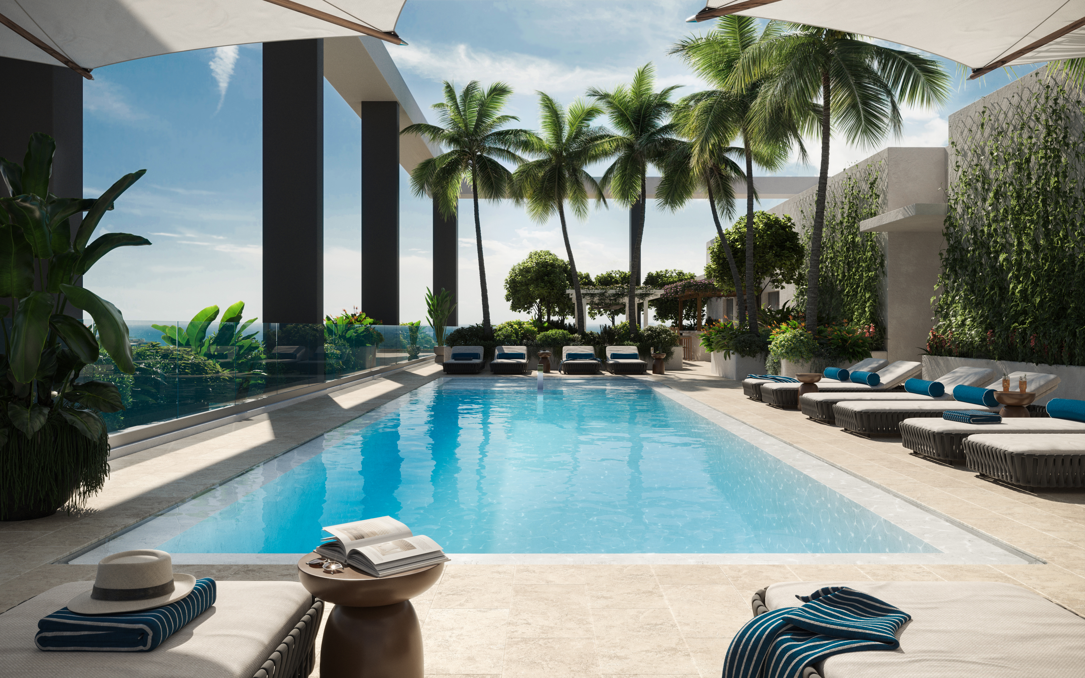 Official artist rendering of the Domus Brickell Center rooftop pool and lounge deck